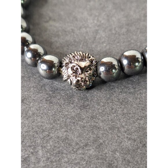 Tiger Eye Black Onyx Stone Skull & Hematite Lion Head Stretch Bracelets(2) - Picture 2 of 12